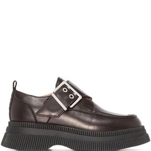 Ganni buckled platform loafer shoes burgundy black brand new